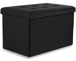 Pufa składana XL z guzikami - 60x38x38cm aksamit czarna