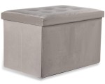 Pufa składana XL z guzikami - 60x38x38cm aksamit beż