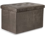 Pufa składana XL z guzikami - 60x38x38cm aksamit brąz