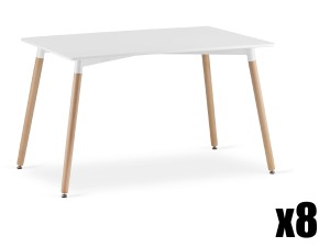 Paleta 8szt. - Stół ADRIA 120cm x 80cm - biały / naturalne nogi
