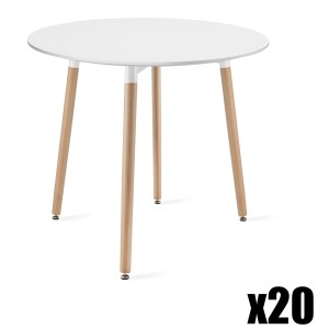 Paleta 20 szt. - Stół KAMI Okrągły 80cm - biały / naturalne nogi