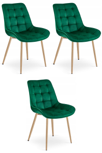 Krzesło BERA - aksamit zieleń / nogi dąb x 3
