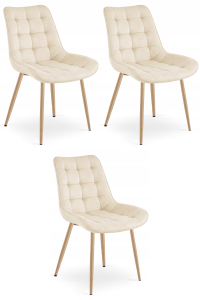 Krzesło BERA - aksamit beż jasny / nogi dąb x 3