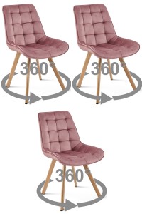 Krzesło SORIA 360 - aksamit róż ciemny / nogi dąb x 3