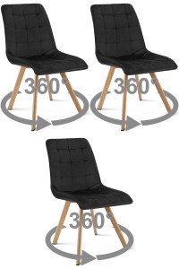 Krzesło CIEZA 360 - aksamit czarny / nogi dąb x 3