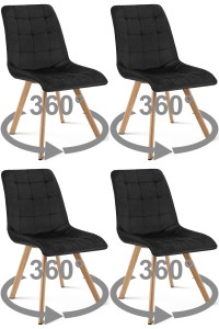 Krzesło CIEZA 360 - aksamit czarny / nogi dąb x 4
