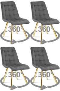 Krzesło CIEZA 360 - aksamit szary ciemny / nogi złote x 4