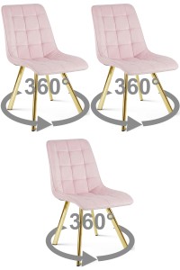 Krzesło CIEZA 360 - aksamit róż jasny / nogi złote x 3