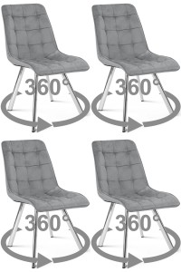 Krzesło CIEZA 360 - aksamit szary jasny / nogi chrom x 4