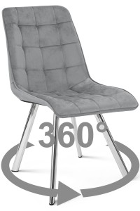 Krzesło CIEZA 360 - aksamit szary jasny / nogi chrom x 1